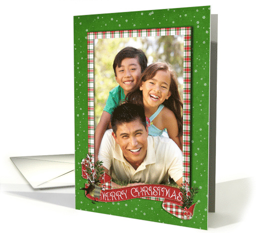 Christmas photo card with holiday banner and plaid frame card (998585)