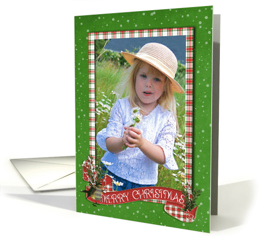 Christmas photo card for grandparents with banner and plaid frame card