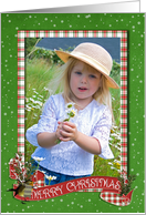 Christmas photo card for grandparents with banner and plaid frame card