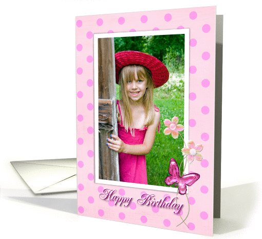 birthday photo card with pink polka dots and butterfly card (999391)