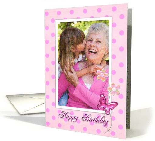 birthday photo card for grandma with pink polka dots and... (999393)