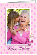 birthday photo card for grandma with pink polka dots and butterfly card