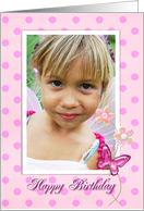 birthday photo card for mom with pink polka dots and butterfly card