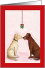 Christmas pooch smooch under the mistletoe card