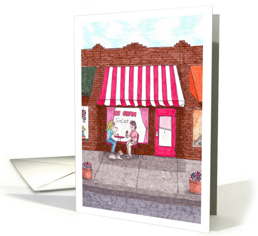 Simple joys-ice cream with a friend at a sidewalk cafe card (1377174)