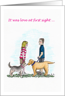 Love at first sight-they meet through their dogs card