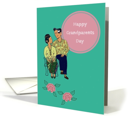 Happy Asian Peranakan Grandparents Day with Pink Flowers card