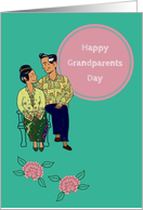 Happy Asian Peranakan Grandparents Day with Pink Flowers card