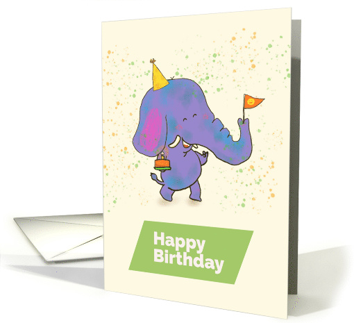 Elephant with Cake, Party Hat and Flag Birthday card (1490174)