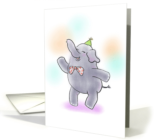 dancing elephant with bow tie and party hat card (1553888)