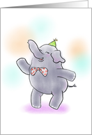 dancing elephant with bow tie and party hat card