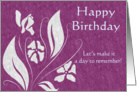 White Flowers on Purple Happy Birthday Card