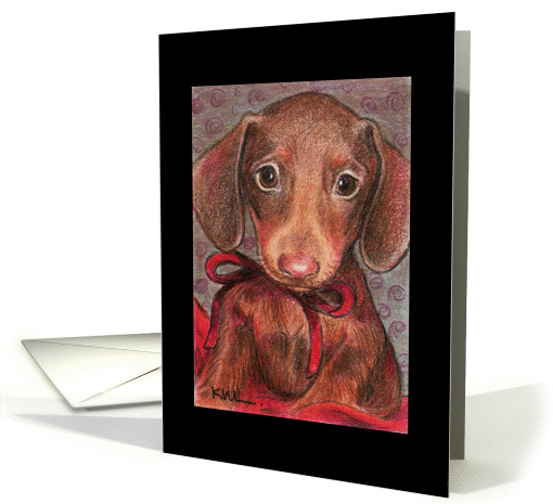 Dachshund Pup with Red Bow card (173328)
