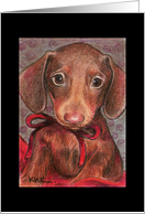 Dachshund Pup with Red Bow card