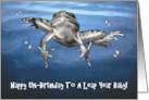 Happy Birthday Un-Birthday Leap Year Baby Drawing of Leaping Frog card