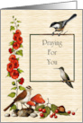 Praying For You Difficult Time with Birds Flowers Berries Toadstools card