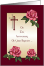 Anniversary Of Your Baptism: PInk Roses, Cross: Art card