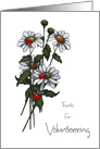 Thanks For Volunteering: Drawing of Daisies and Ladybugs card