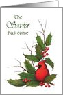 Christmas, Savior Has Come: Holly, Berries, Cardinal, Original Art card