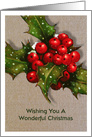 Christmas Wishes, General, Wonderful Christmas, Holly Berries, Rustic card