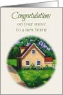 Congratulations on Move To New Home, Cute Country Cottage Painting card
