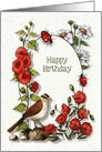 Happy Birthday, General, Nature Art, Bird, Flowers, Ladybugs card