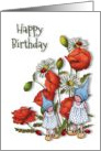 Happy Birthday, General, Little Gnome Girls with Poppies and Daisies card