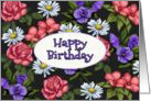 Happy Birthday, General, Flowers on Black Background, Original Art card