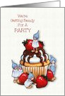 Party Invitation, Gnome Children With Large Cupcake, Fantasy Art card