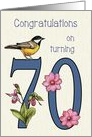 Seventieth Birthday and Number Seventy Decorated with Flowers and Bird card