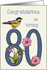 Eightieth Birthday With Decorated Number Eighty, Flowers and Bird Art card