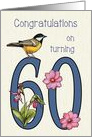 Sixtieth Birthday With Number Sixty Decorated With Bird and Flowers card