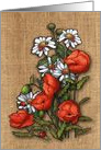 All Occasion Blank Inside with Red Poppies, Daisies, Ladybugs Burlap card