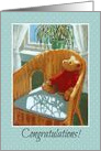 Congratulations New Baby, Teddy Bear in Sunny Chair, Gift From Above card