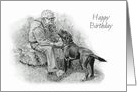 Happy Birthday, Elderly Man With Dog, Pencil Drawing, General Birthday card