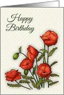 Happy Birthday, General, Bright Red Poppies, Tiny Dots, Floral Art card