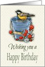 Happy Birthday Gardener, Bird on Pail, Poppies Daisies, Floral Art card