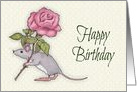 Coronavirus Happy Birthday, Quarantine Mouse With Pink Rose card