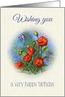 Happy Birthday, General, Red Poppies and Flowers with Butterfly card