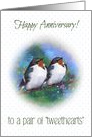 Happy Anniversary, Marriage, Singing Birds Tweethearts Pun Humor card