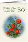 Happy Birthday, Turning 80 Eighty, Red Poppies Flowers Painting card