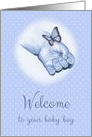 New Baby Boy Welcome With Tiny Hand And Butterfly, Blue With Dots card