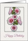 Happy Birthday For Her With Pink And White Hollyhocks, Tiny Dots card