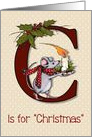 C is for Christmas, General Mouse With Flaming Candle Holly, Berries card