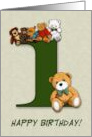 First Birthday One Year Old Number One with Teddy Bears Illustration card