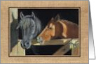 Any Occasion Blank Inside Horses At Barn Door Oil Pastel Art Painting card
