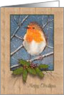 Merry Christmas English Robin with Snowflakes and Holly and Berries card