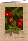 Merry Christmas Hawthorn Berries Painting with Holly Leaves card