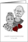 Happy Valentine’s Day To Wife Humorous Old Couple Pencil Drawing card