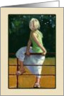 Blank Inside Painting Of Young Girl on Fence Looking Backwards card